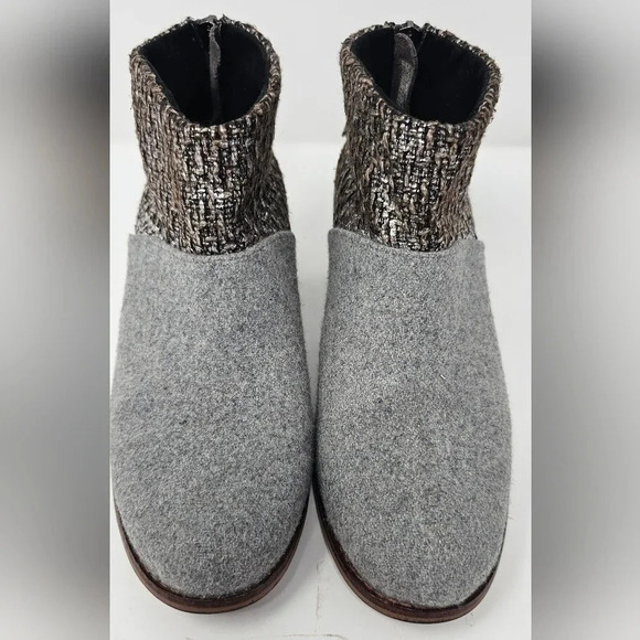 Tom’s Leila Back Zip Felt Wool Ankle Boots Booties Stacked Heel Gray Size 6.5 - Picture 3 of 10